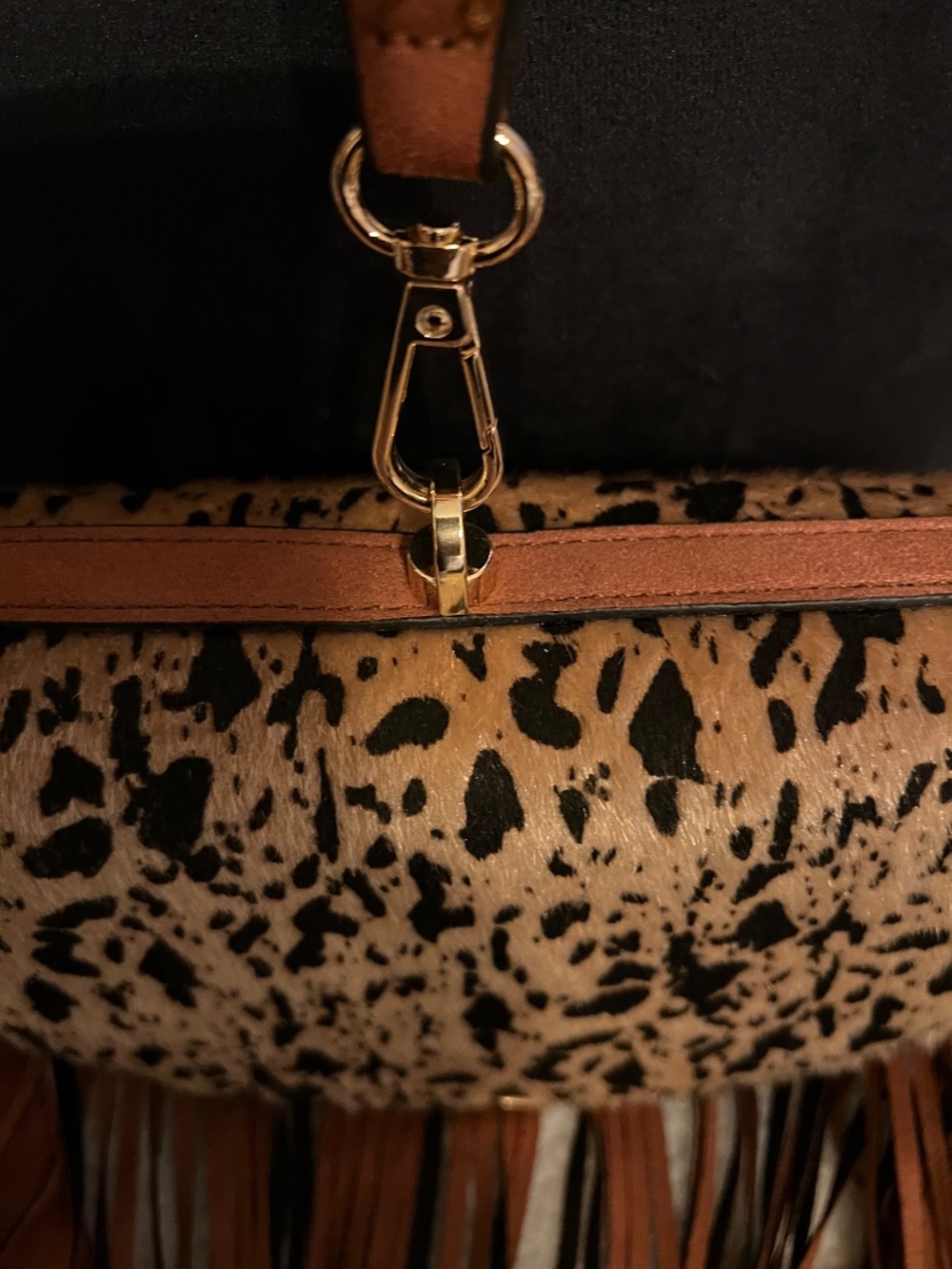 CATO - brown and black leopard print crossbody bag with fringe detailing - Picture 3 of 11